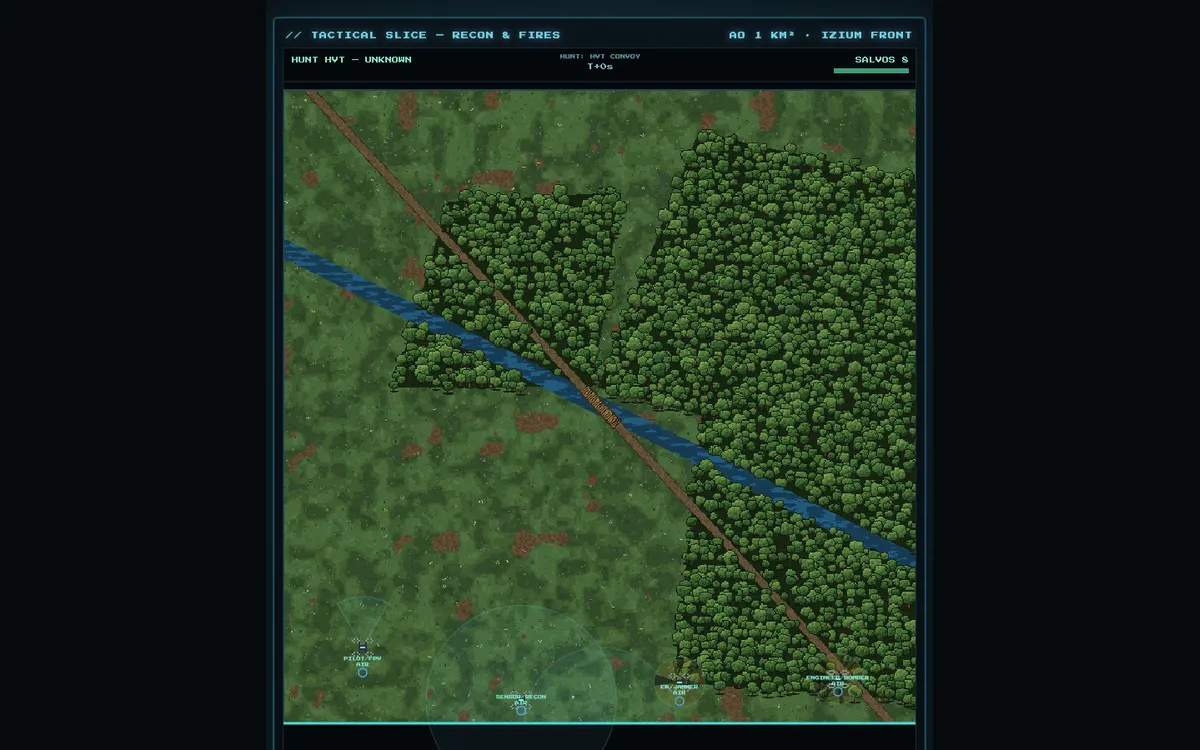 The tactical view: forest, river and drone markers on the Izium front