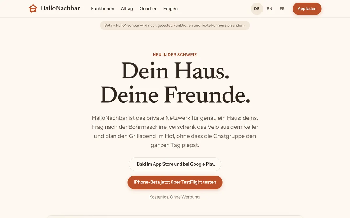 The HalloNachbar home page